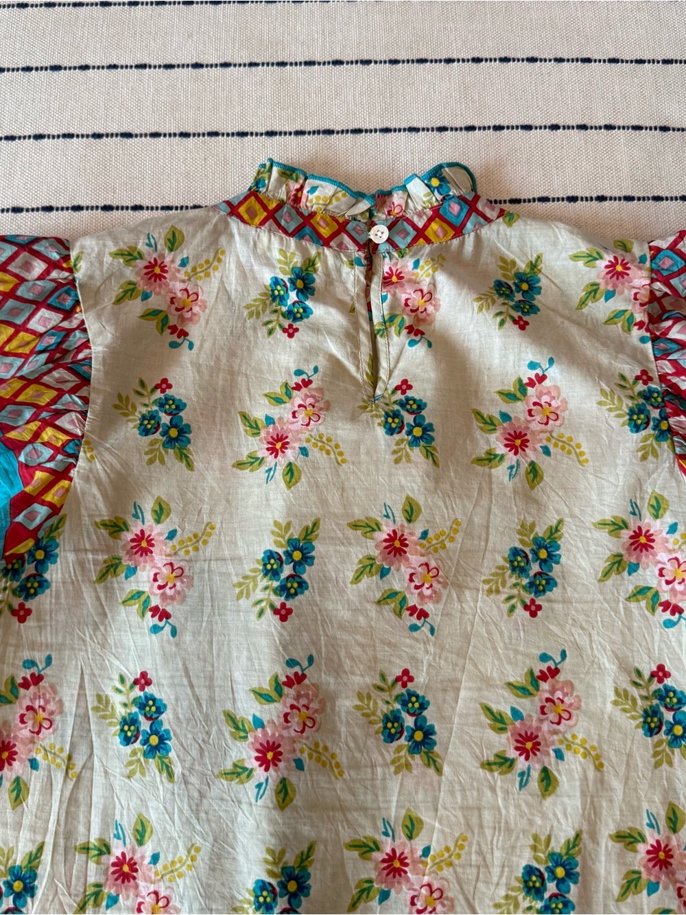 THML Floral Flutter Sleeve Top - Cream, Teal & Pink - Picture 4 of 4